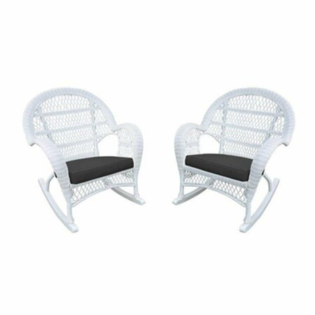 JECO W00209-R-4-FS017-CS White Wicker Rocker Chair with Black Cushion, 4PK W00209-R_4-FS017-CS